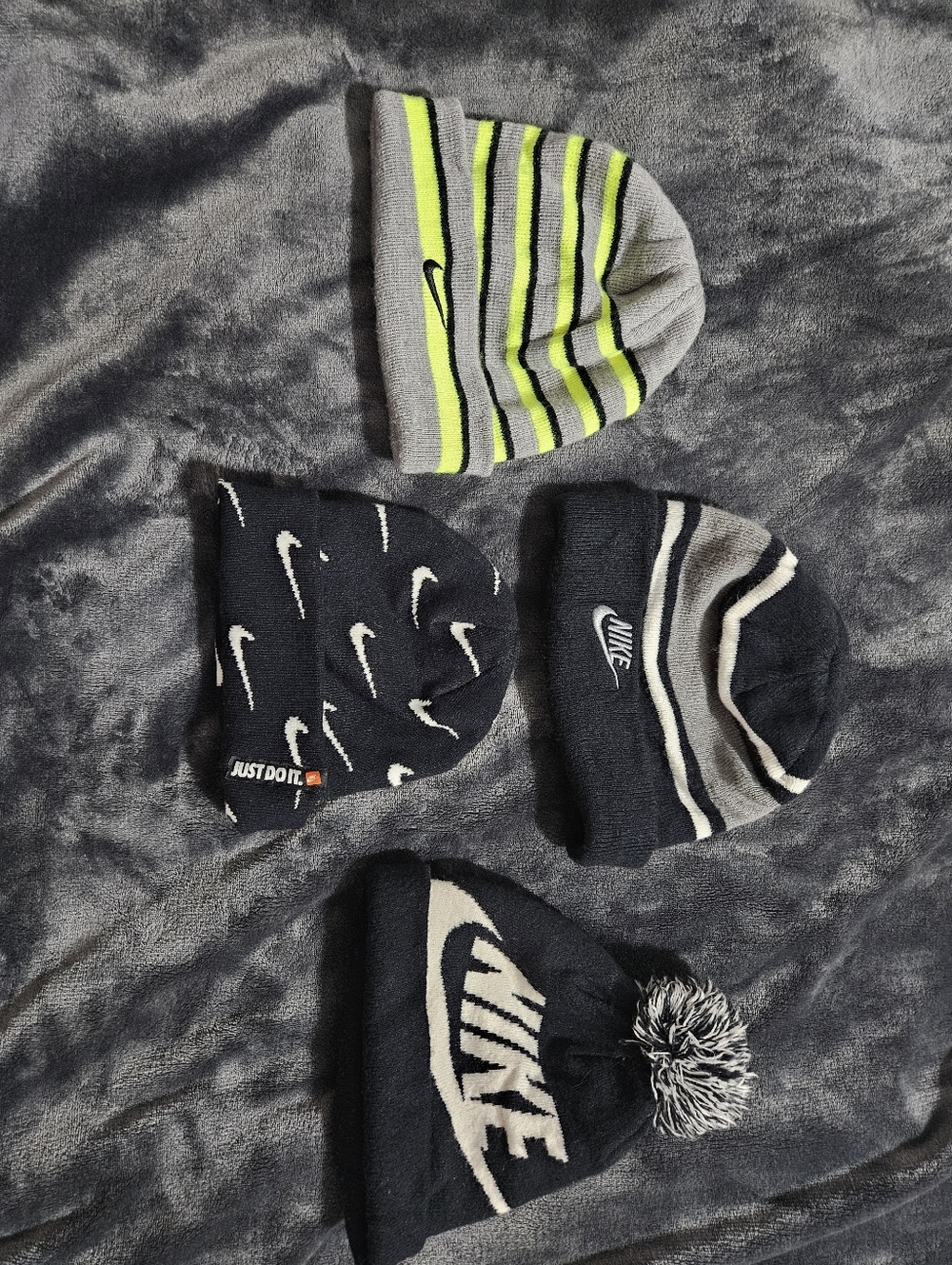 Nike Kids Beanie Bundle in Black, Gray, Neon Yellow